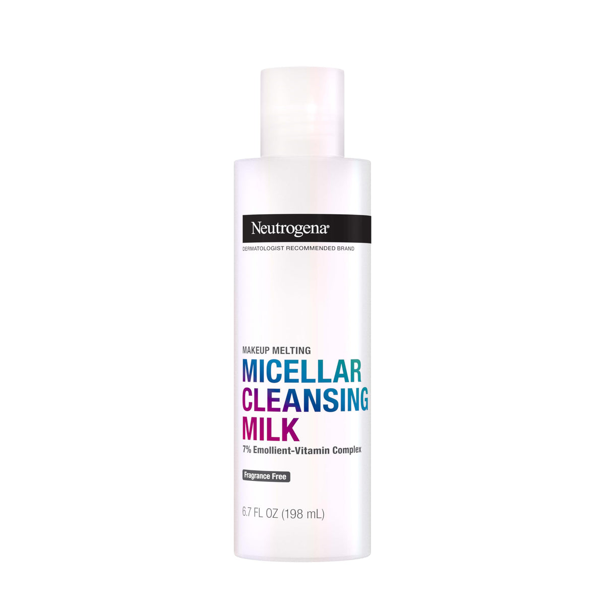 Neutrogena front bottle showing label and clear milk formula benefit
