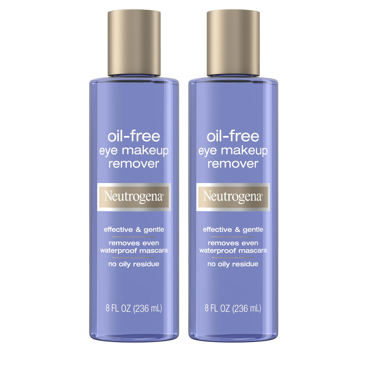 Neutrogena front packaging showing twin bottles and clear labeling, gentle removal benefit