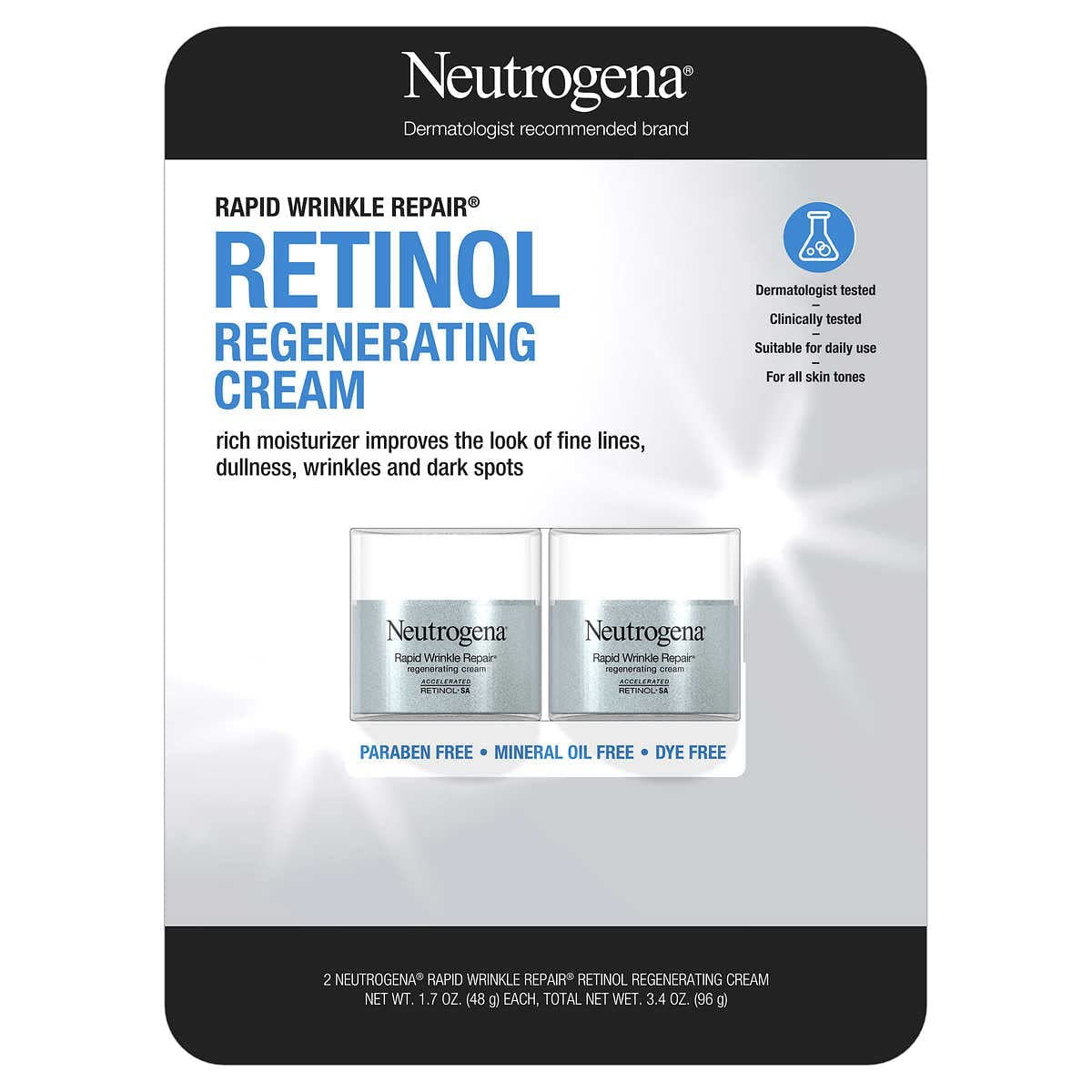 Neutrogena front packaging showing jar and label, clear product identity and benefits