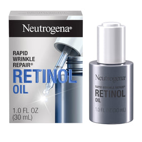 Neutrogena front packaging of retinol face oil showing bottle and box, clear benefit visible