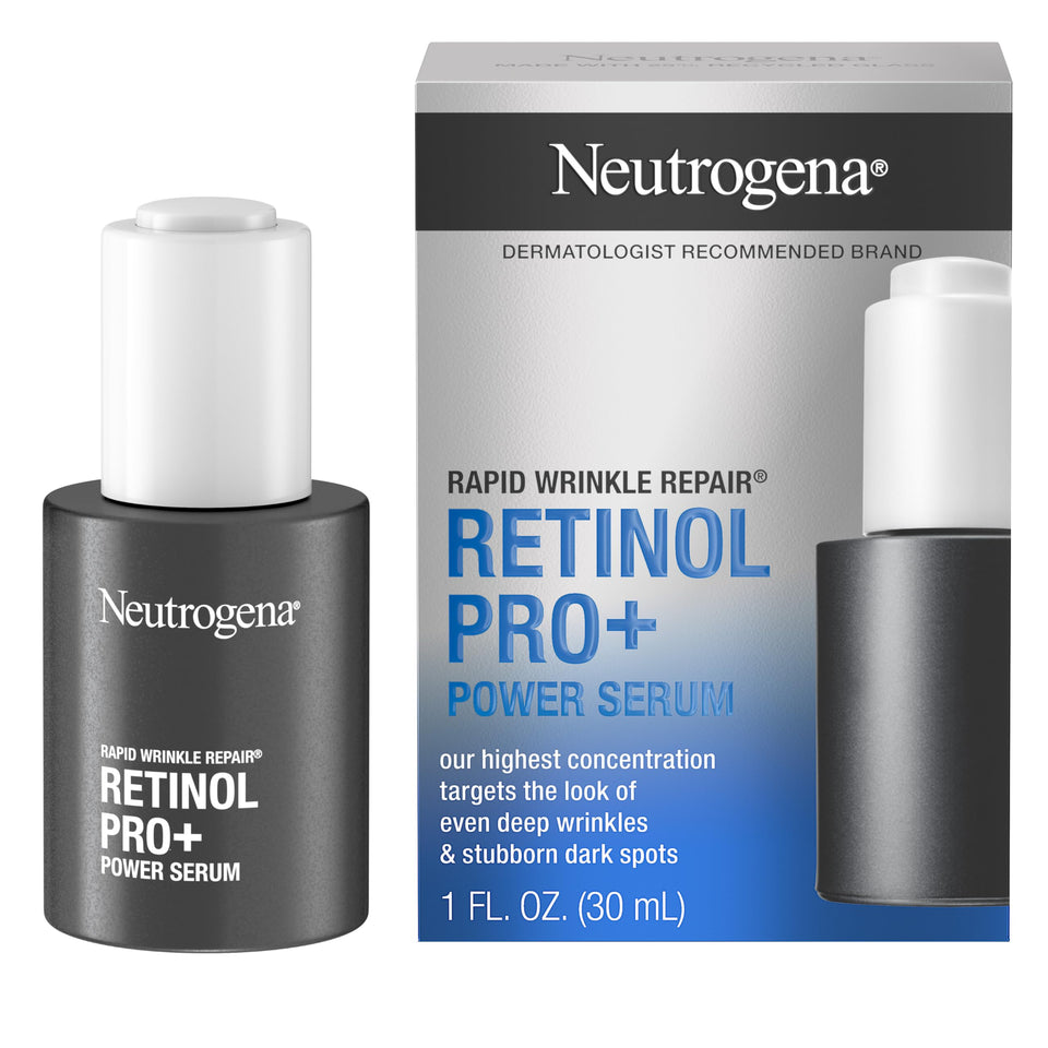 Neutrogena front packaging showing bottle and branding, communicates advanced retinol strength
