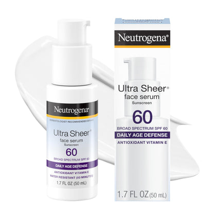 Neutrogena front tube showing Ultra Sheer Serum SPF 60 and travel size benefit