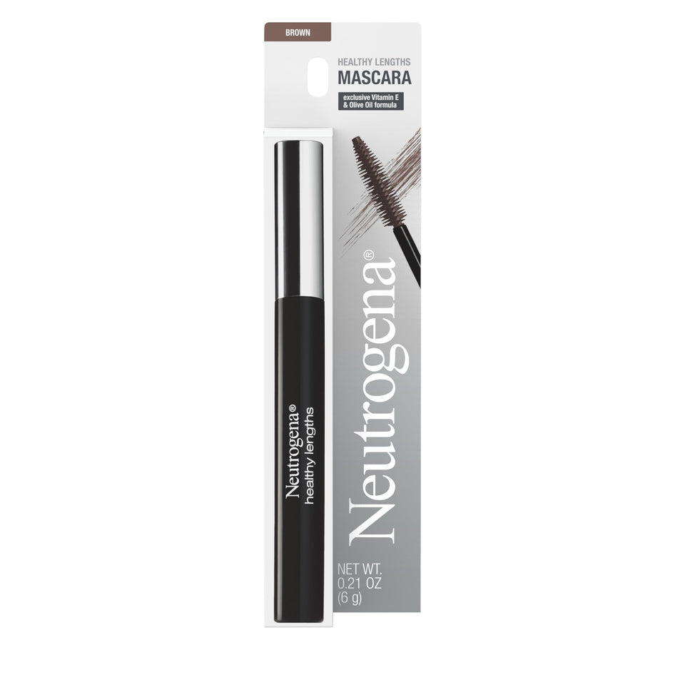 Neutrogena Healthy Lengths front tube showing compact brown mascara for easy storage
