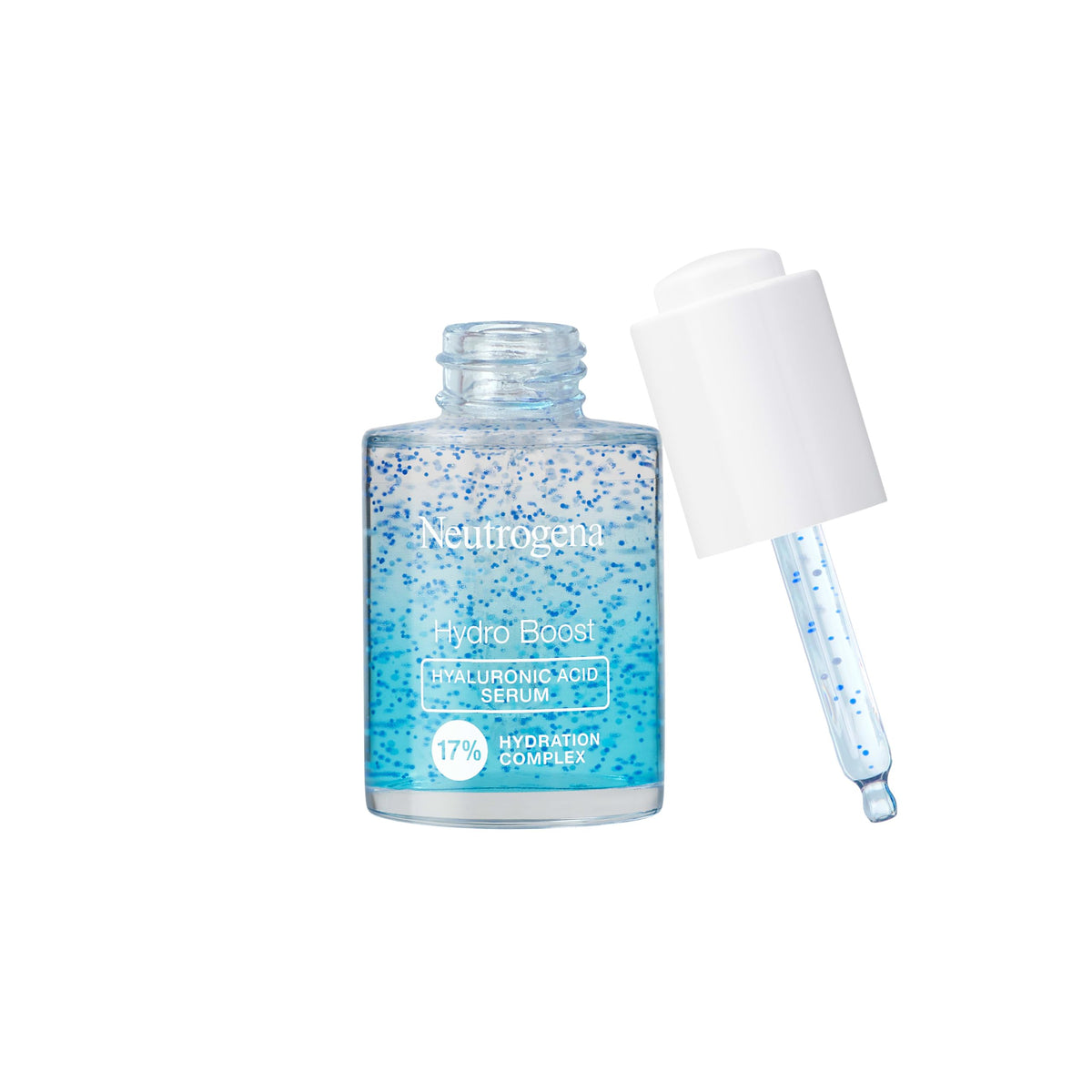 Neutrogena Hydro Boost being applied to face and neck, hydrates without residue