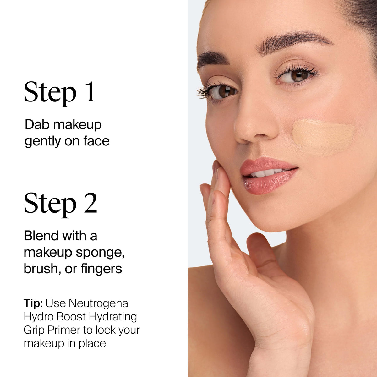 Neutrogena application on fingertips showing easy blending benefit