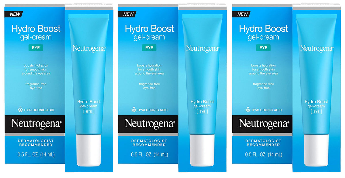 Neutrogena Hydro Boost eye gel-cream front packaging showing tube and easy hydration benefits