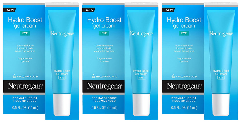 Neutrogena Hydro Boost eye gel-cream front packaging showing tube and easy hydration benefits