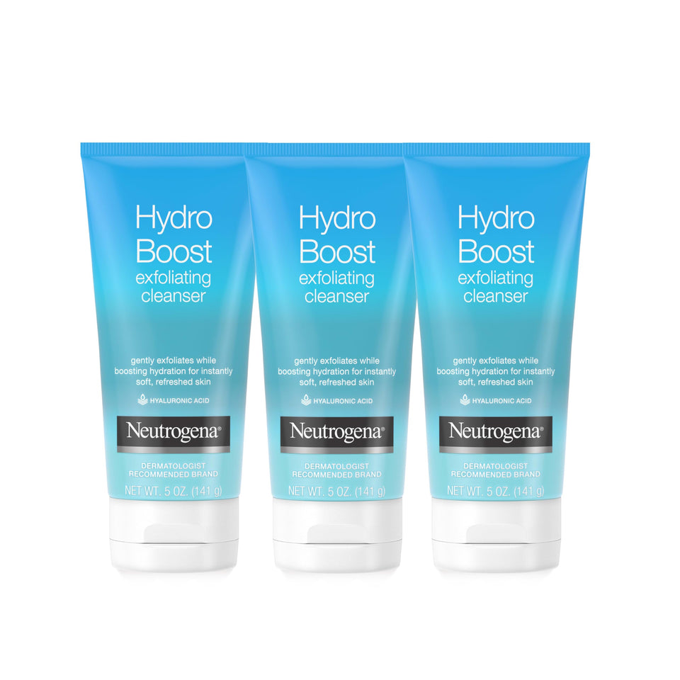 Neutrogena Hydro Boost front packaging showing three 5 oz tubes and product benefits