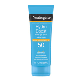 Neutrogena Hydro Boost front packaging showing SPF 50 protection and portable size