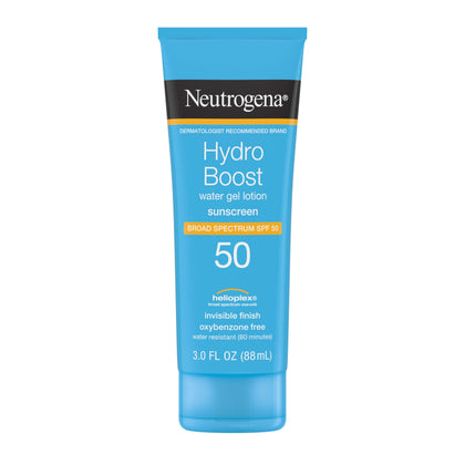 Neutrogena Hydro Boost front packaging showing SPF 50 protection and portable size
