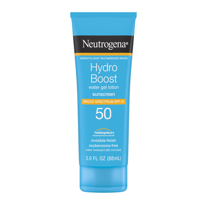 Neutrogena Hydro Boost front packaging showing SPF 50 protection and portable size
