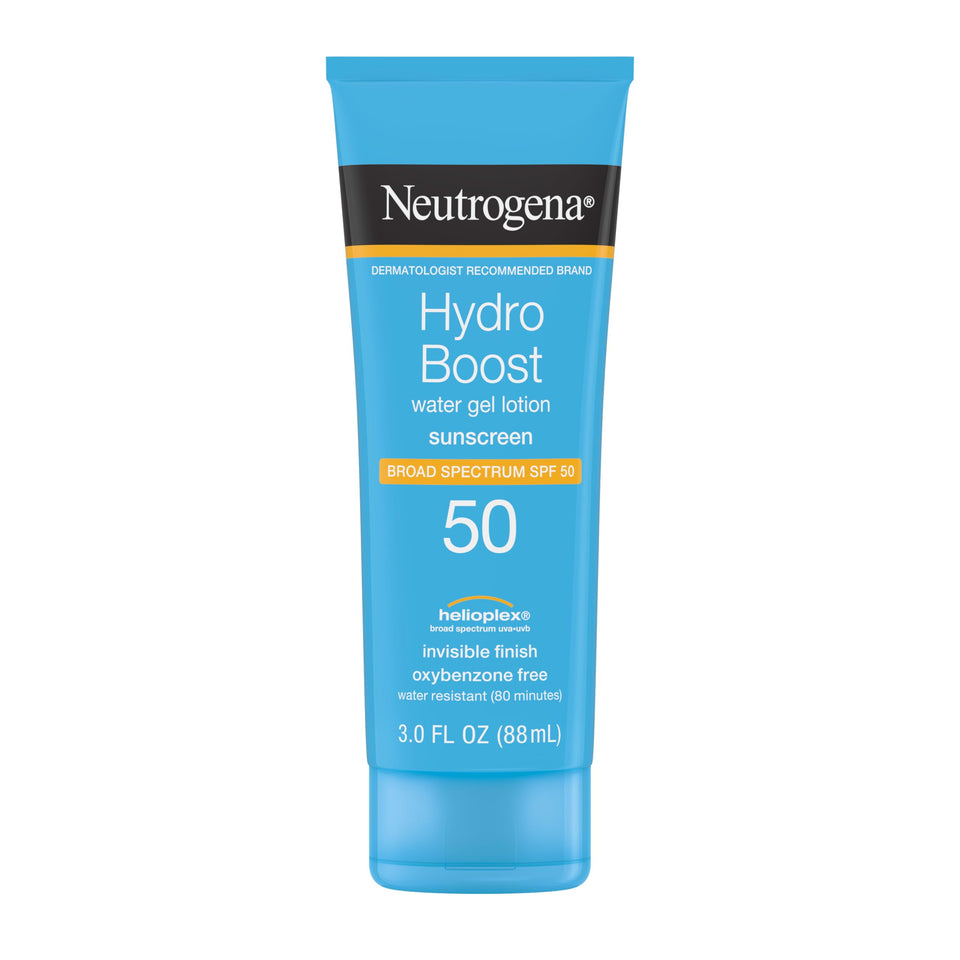 Neutrogena Hydro Boost front packaging showing SPF 50 protection and portable size