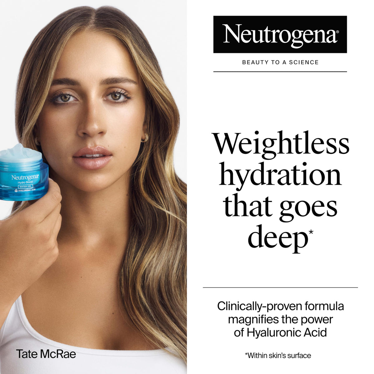 Neutrogena jar open to reveal water gel inside and immediate hydration
