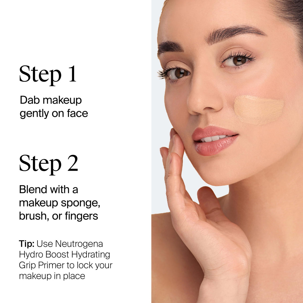Neutrogena Hydro Boost blending on hand showing seamless coverage and natural finish benefit