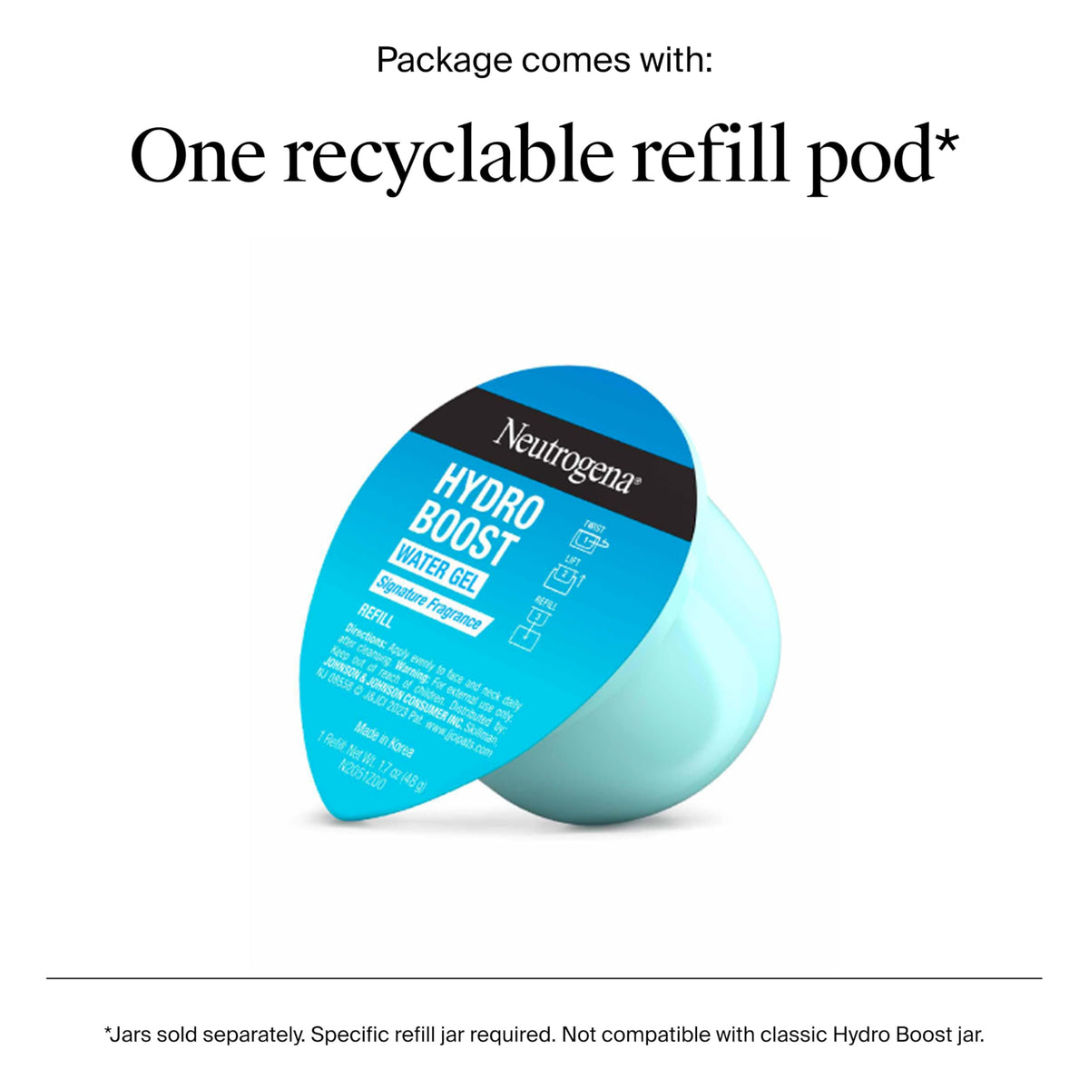 Neutrogena refill pod top lid view highlighting easy-open tap for cleaner refill