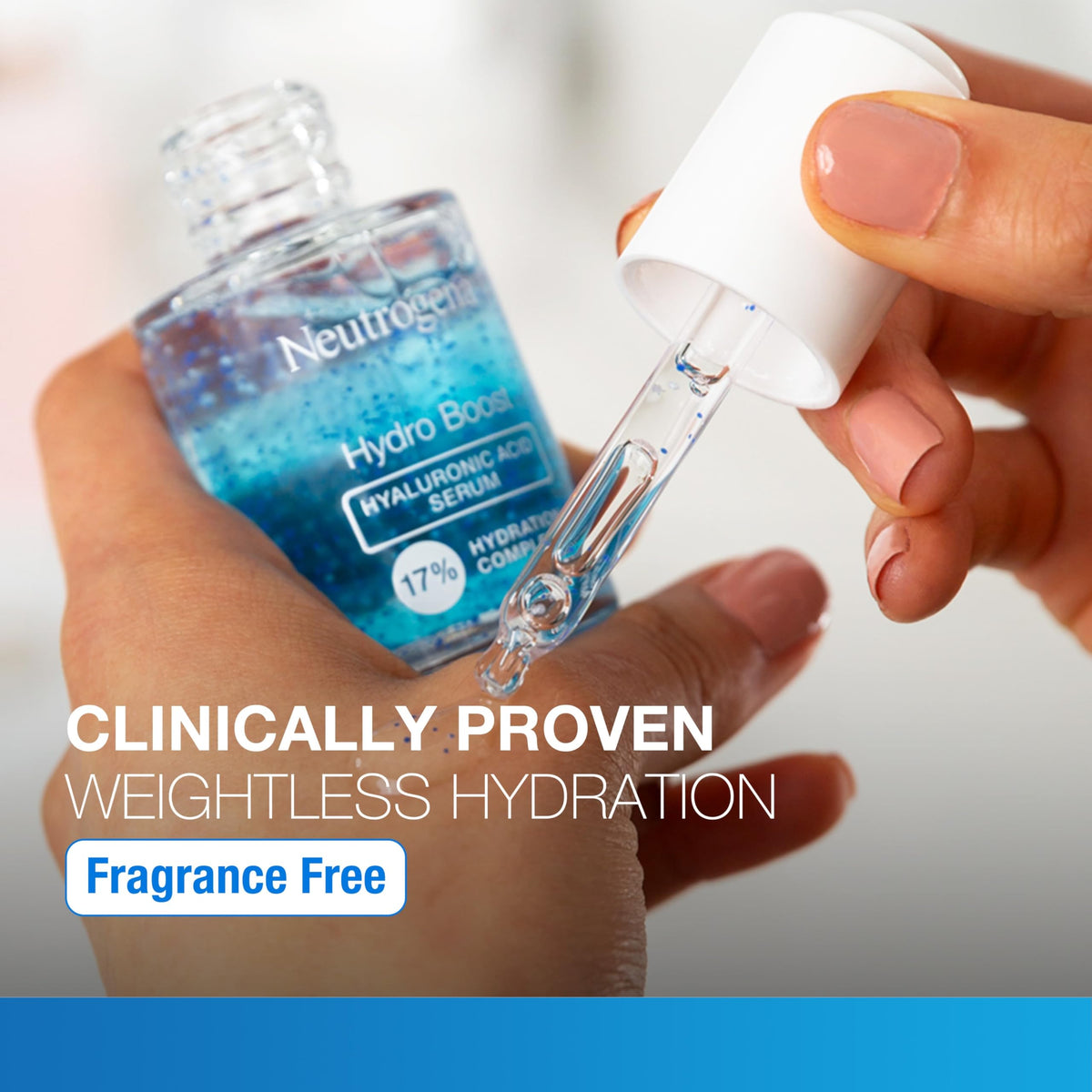 Neutrogena Hydro Boost serum texture on skin, fast-absorbing hydration visible