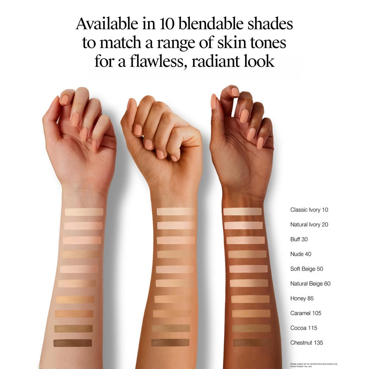 Neutrogena row of tubes showing variety of ten shades benefit