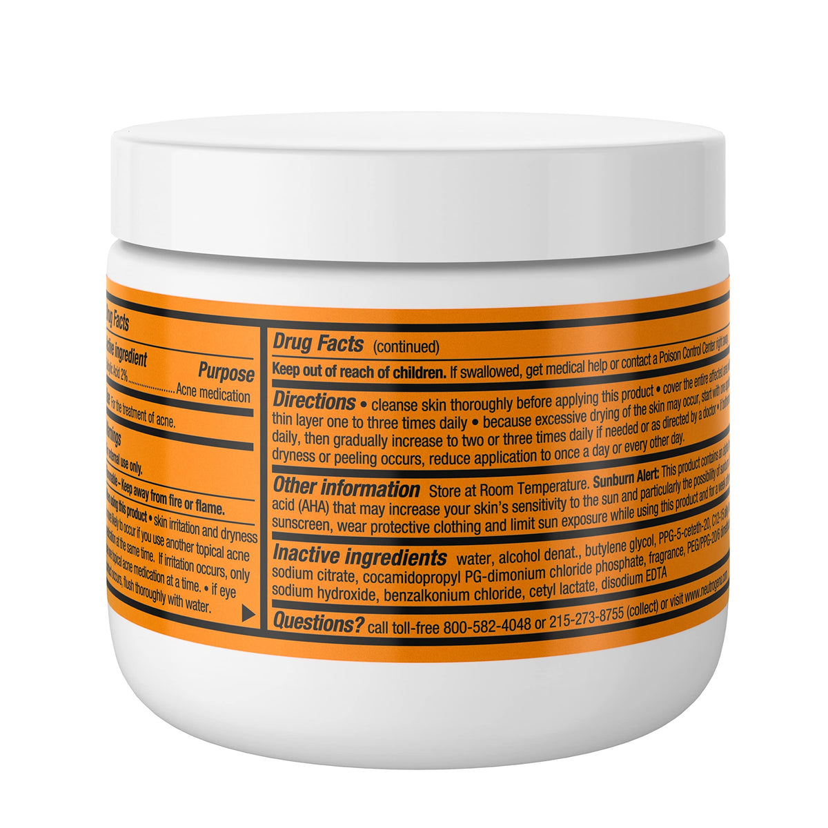 Neutrogena ingredients label closeup highlighting 2 percent salicylic acid