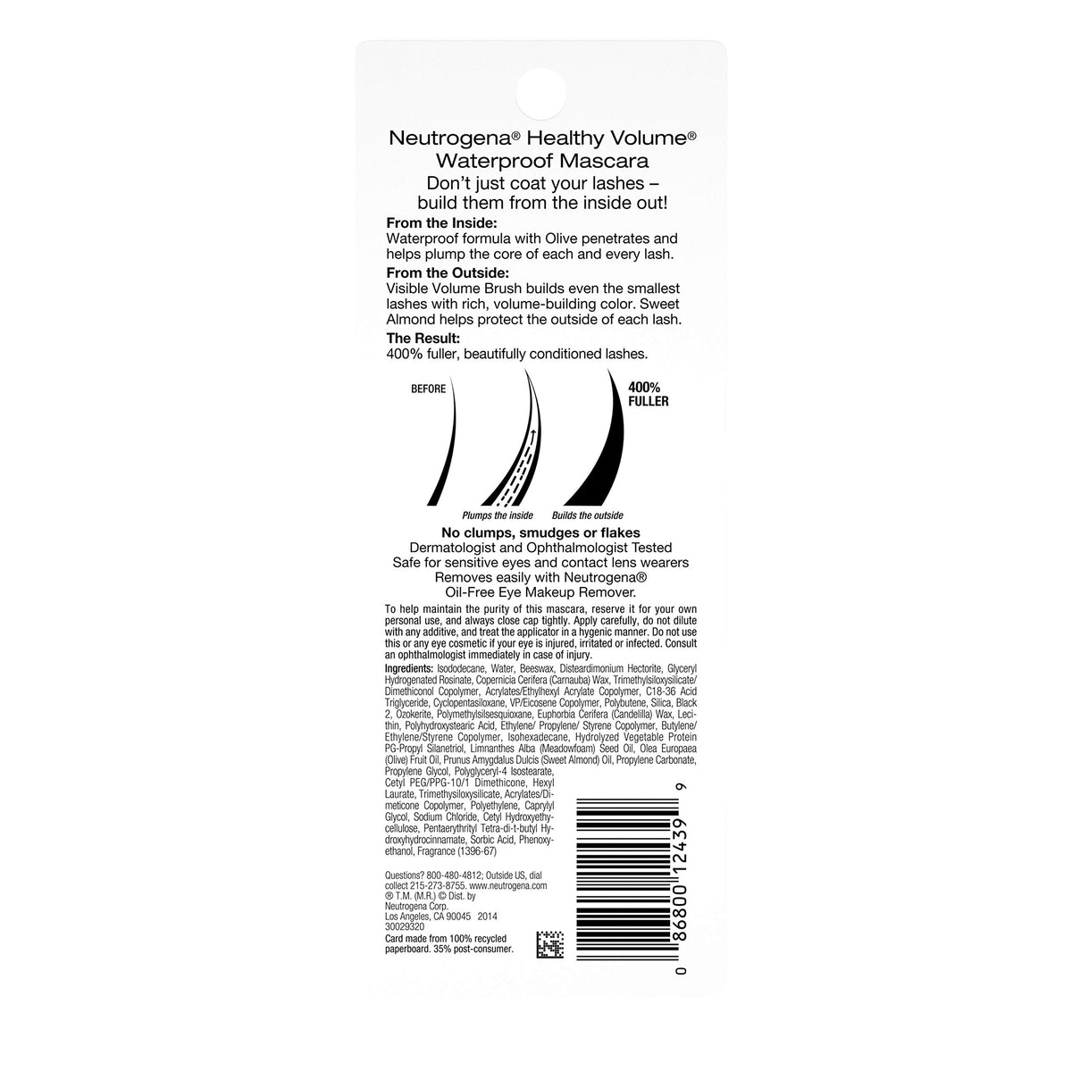 Neutrogena ingredients display with olive oil and sweet almond for lash conditioning