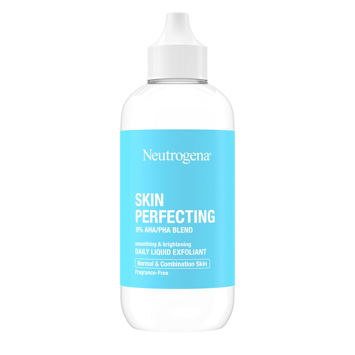 Neutrogena label close-up showing key AHA/PHA actives and ingredient clarity benefit