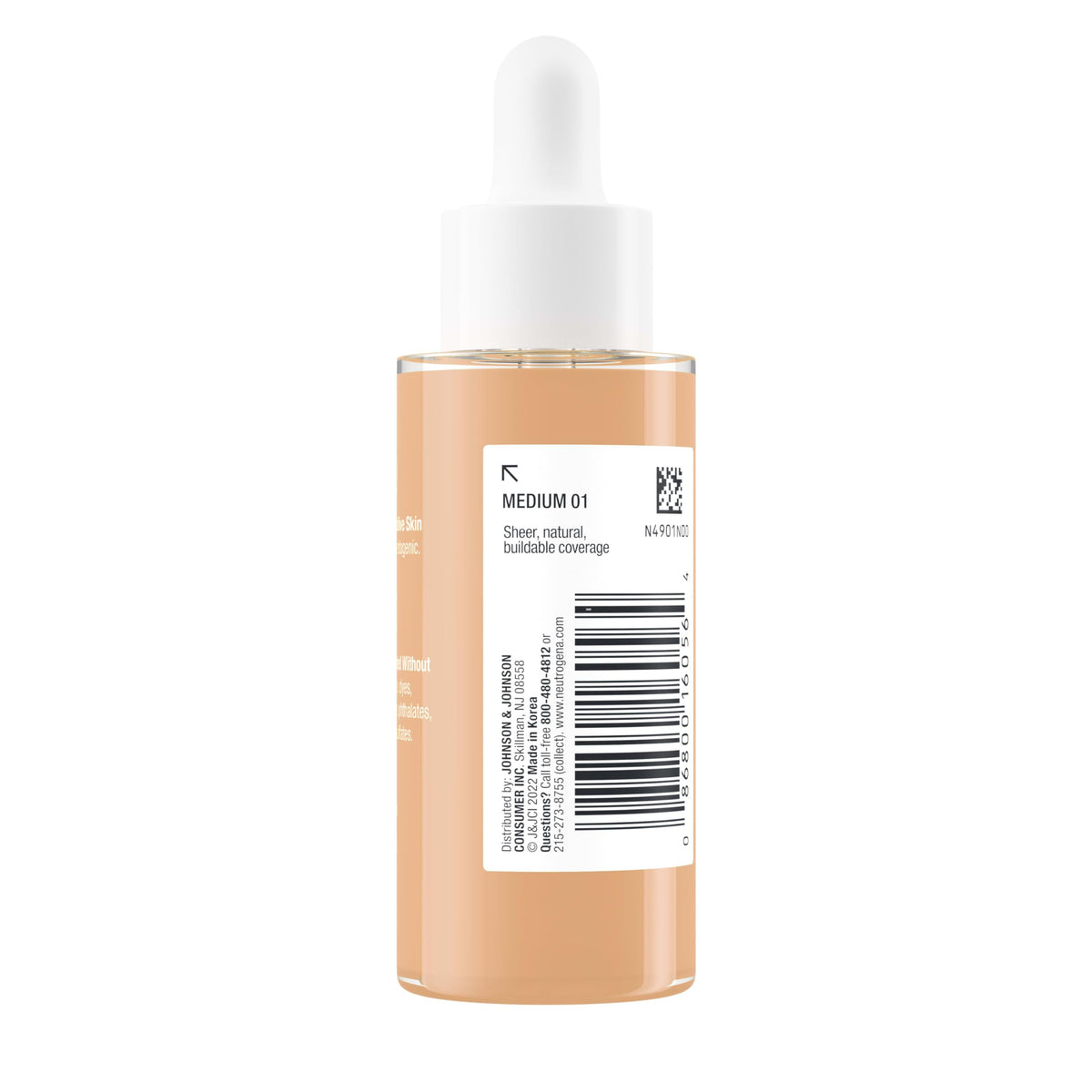 Lifestyle scene of morning routine at mirror with Neutrogena foundation for natural glow