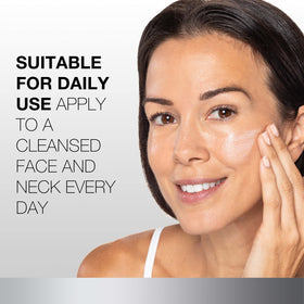 Neutrogena moisturizer being applied to cheek showing SPF protection