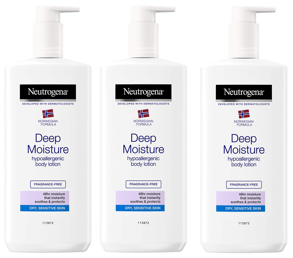 Neutrogena pack front view showing three bottles and easy daily hydration