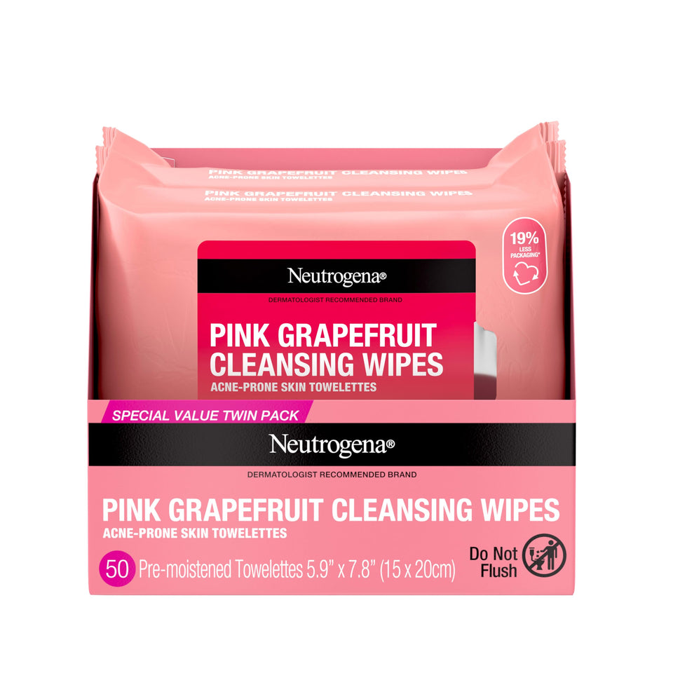 Neutrogena front packaging showing twin 25-count resealable pouches and benefit