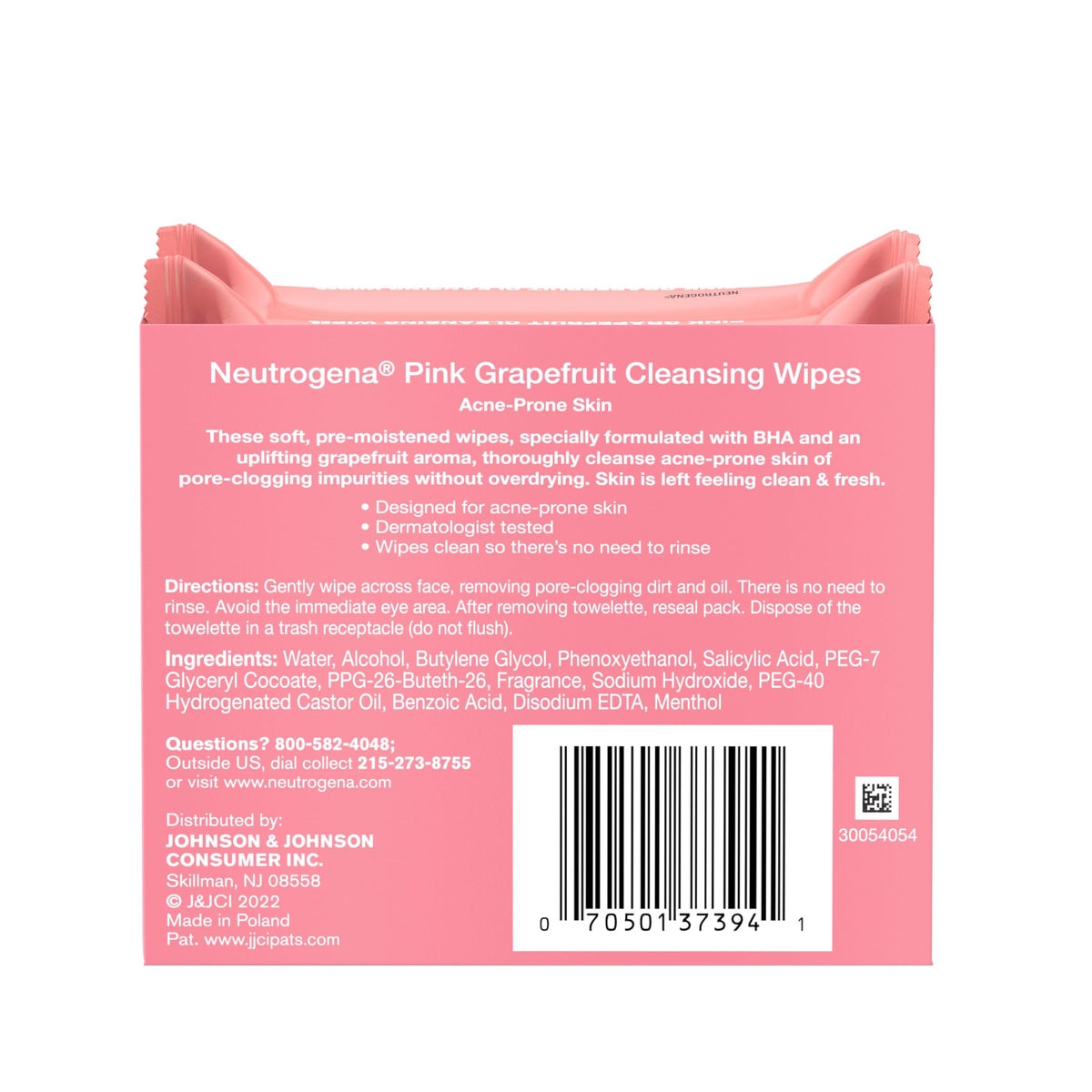 Neutrogena wipes on a bathroom vanity with grapefruit for an invigorating scent