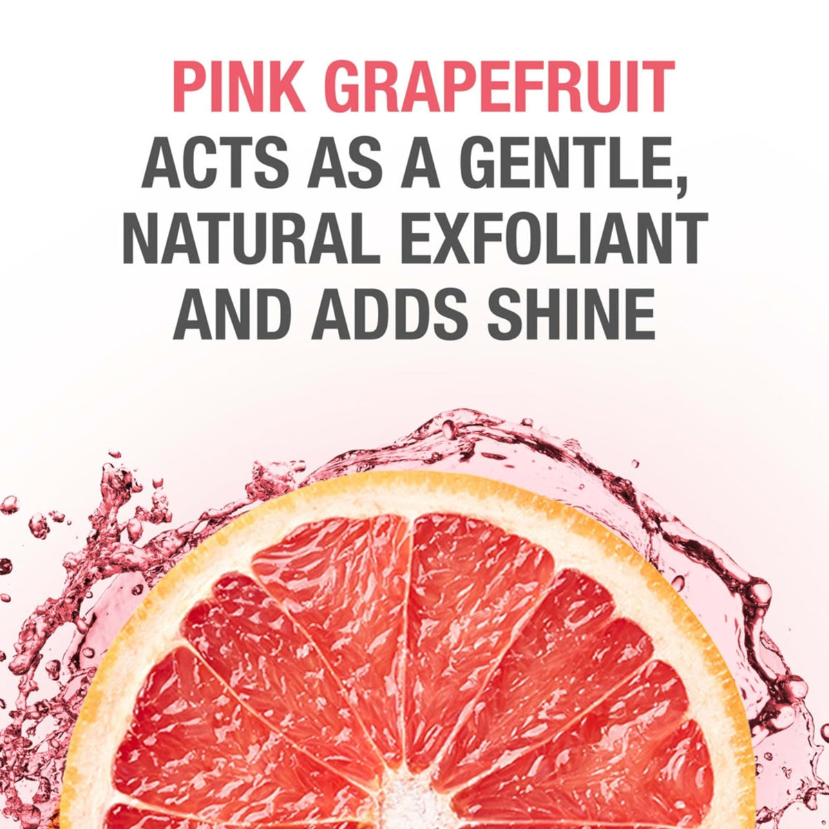 Neutrogena bottle beside pink grapefruit splash, emphasizes refreshing scent benefit