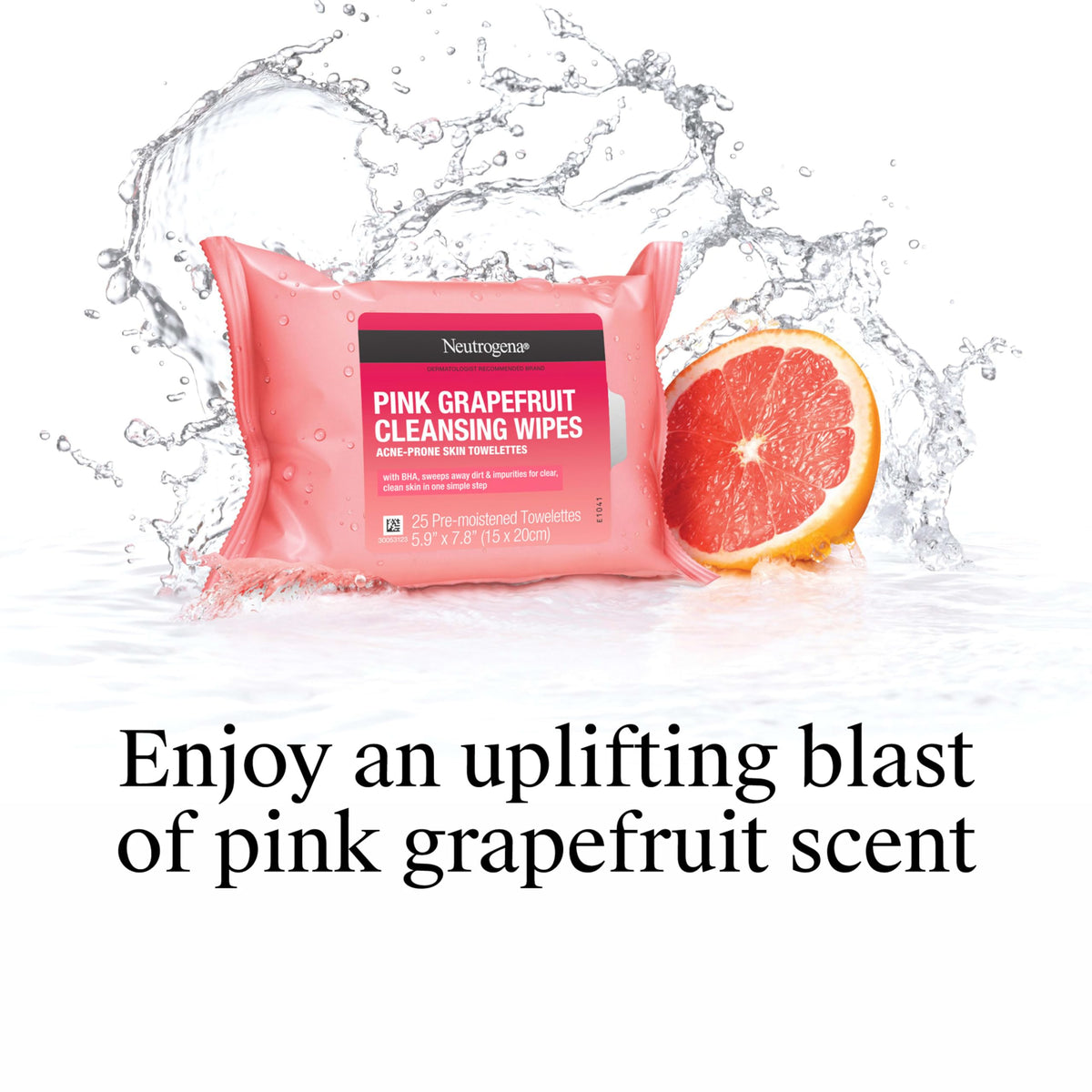 Neutrogena wipe removing makeup from a cheek, leaving skin refreshed