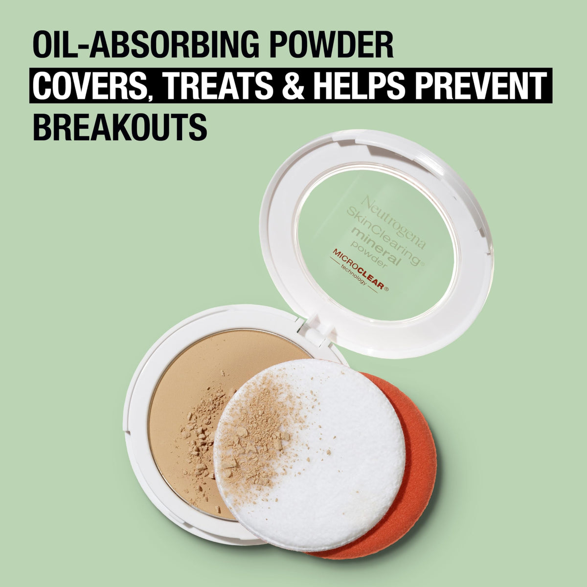 Closeup of Neutrogena powder texture showing fine mineral finish and mattifying effect