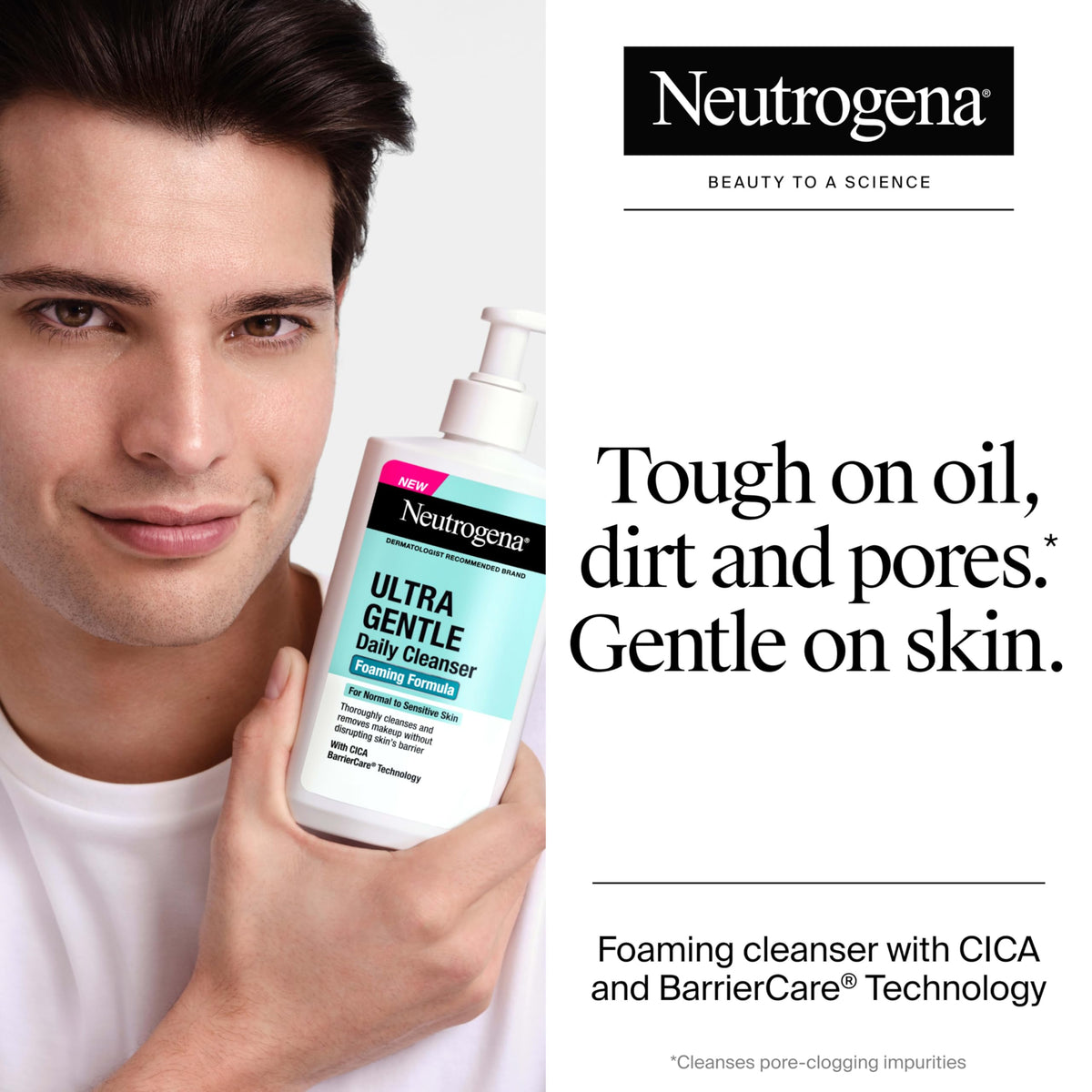 Neutrogena pump action dispensing foam into hand for convenient use