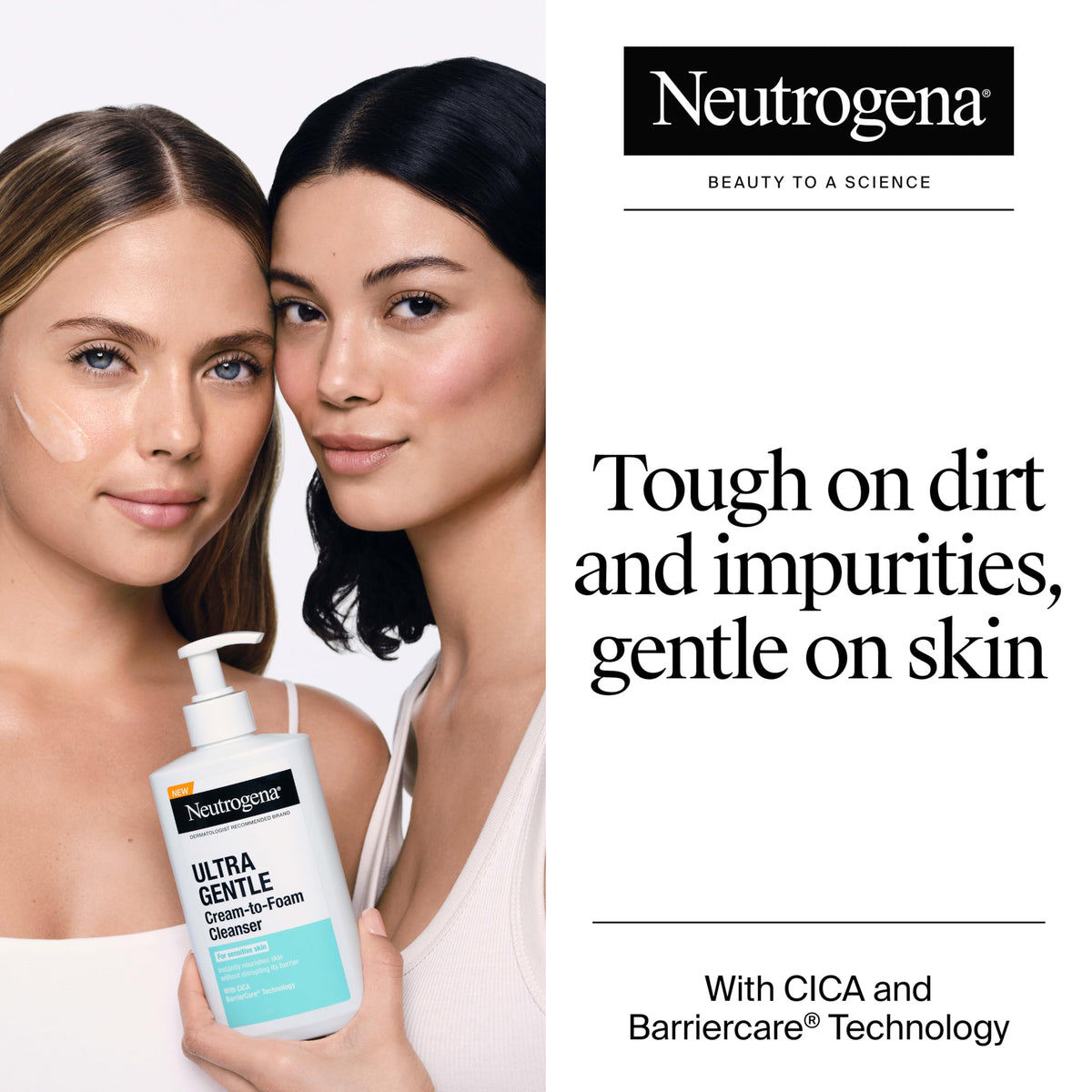 Neutrogena pump dispensing creamy texture onto palm, demonstrating easy application and control