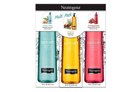 Neutrogena Rainbath three bottles front view showing original pomegranate ocean mist benefits