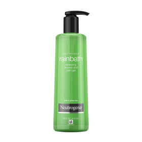 Neutrogena Rainbath pump bottle front view showing pear and green tea scent benefit