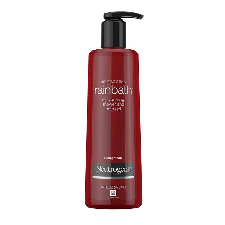 neutrogena bottle front packaging showing pomegranate scent and volume, highlights fragrance benefit