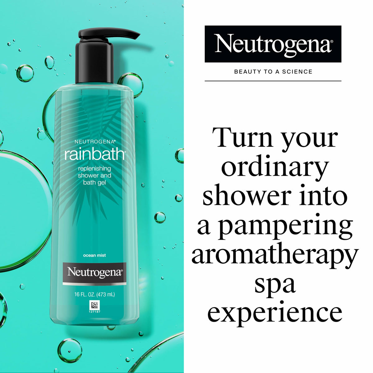 Neutrogena Rainbath pouring into hand with rich lather for effective cleansing benefit