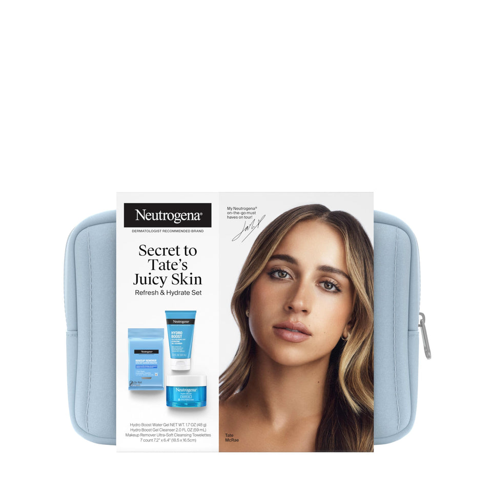 Neutrogena front packaging showing the travel skin care set and easy portability