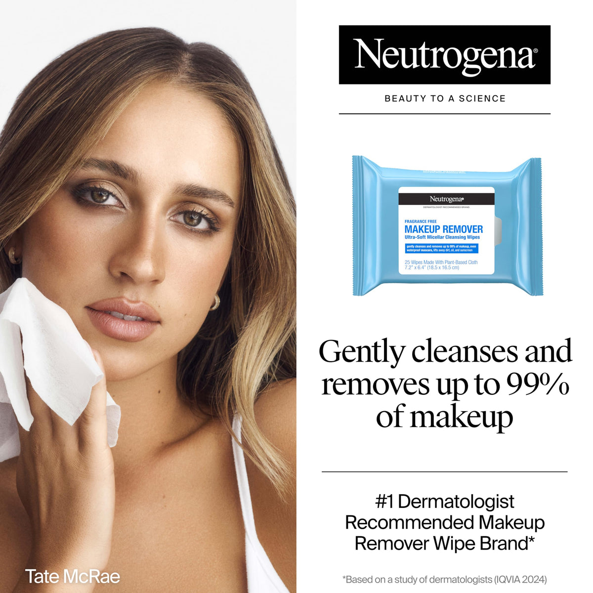 Neutrogena single wipe unfolded full-size towelette demonstrating coverage and ease