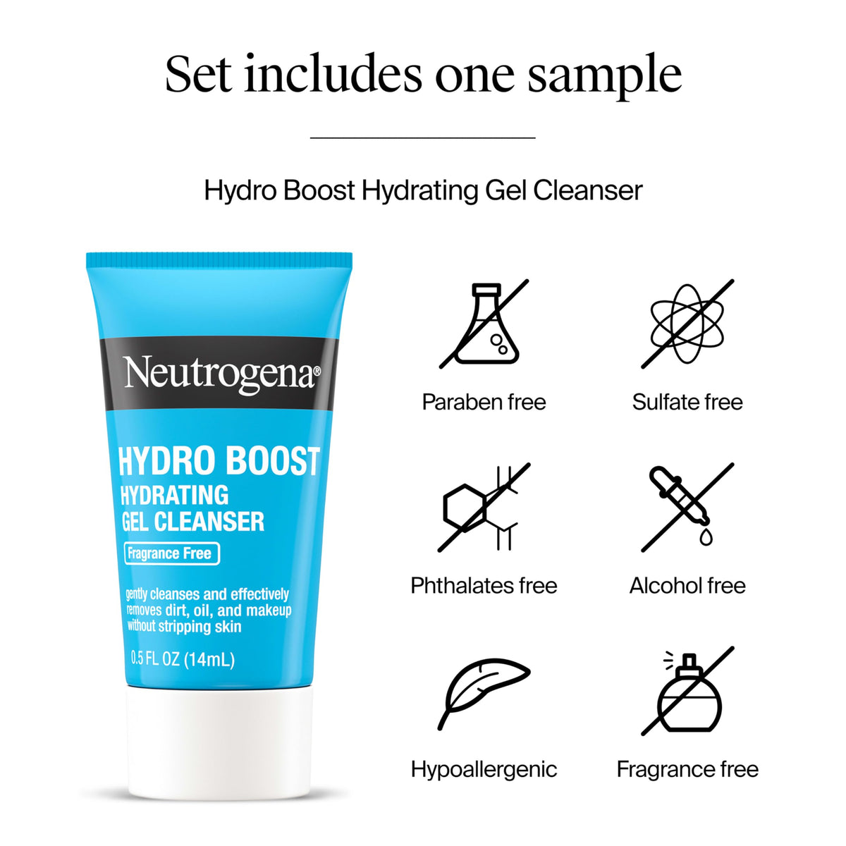 Neutrogena product size scale with hand illustrating portable trial cleanser