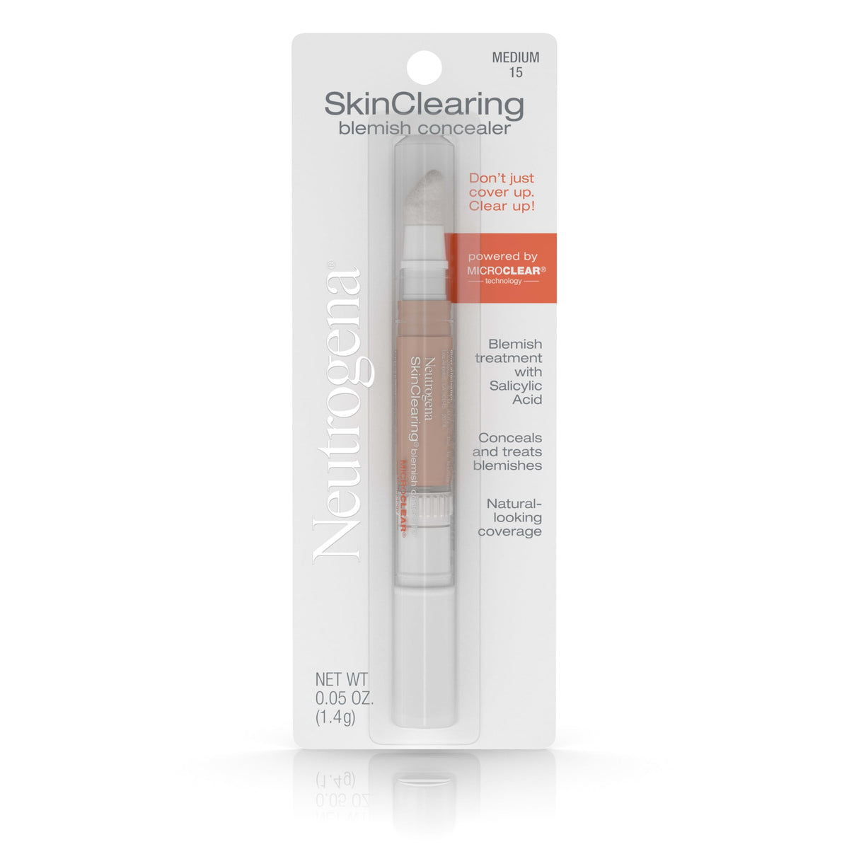 Neutrogena concealer front packaging showing medium shade and compact size benefit