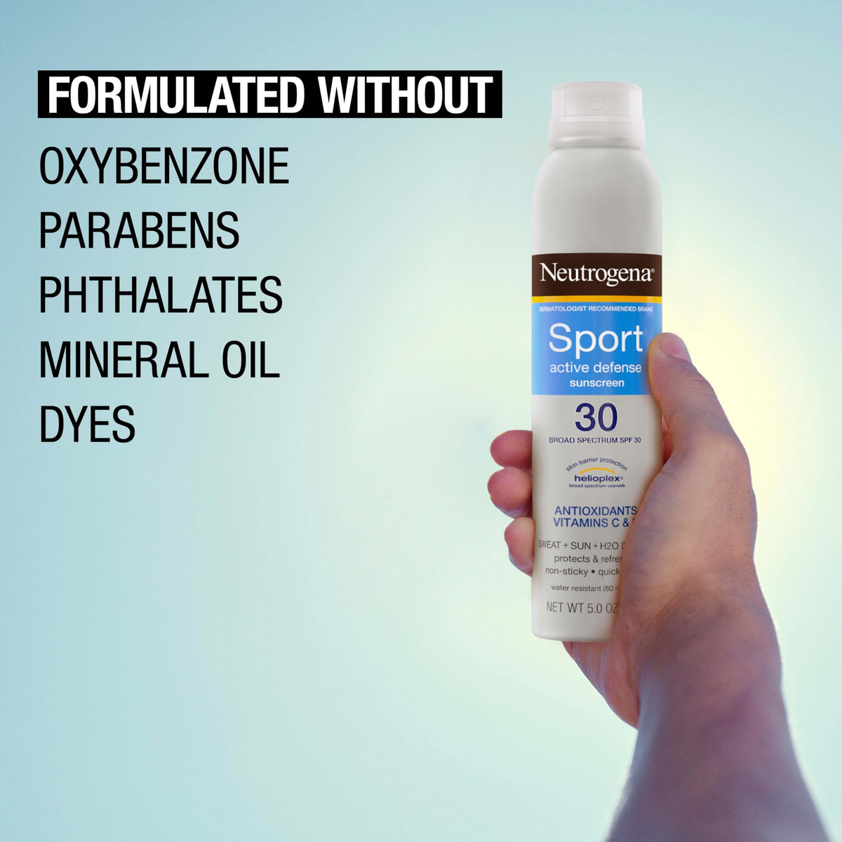 Neutrogena can held in hand to show 5.0 oz size and portability