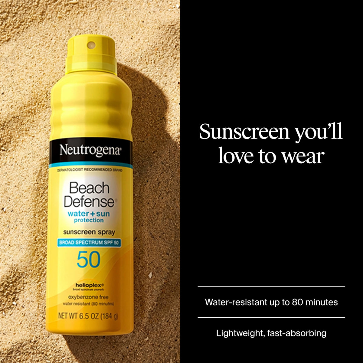 Neutrogena spray back label with usage directions and active ingredients listed