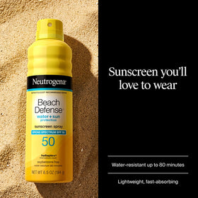 Neutrogena spray back label with usage directions and active ingredients listed