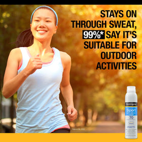 Neutrogena spray applied on skin demonstrating lightweight, non-sticky feel