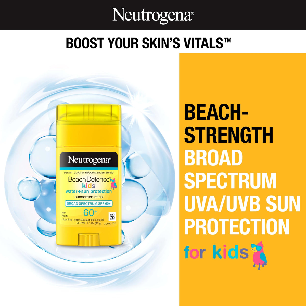 Neutrogena stick application close-up on child face for quick no-mess use