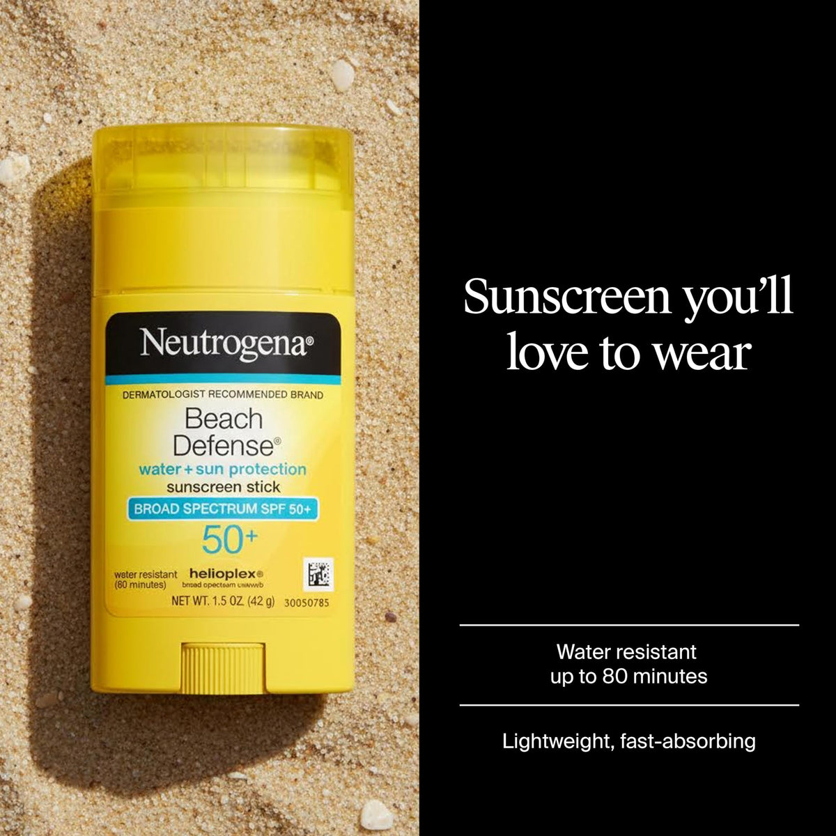 Neutrogena sunscreen stick texture close-up showing smooth glide and lightweight finish