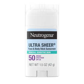 Neutrogena stick front packaging shows SPF 50 mineral protection