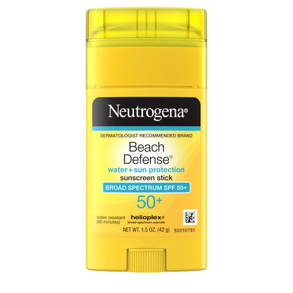 Neutrogena sunscreen stick front view showing compact, travel-friendly design and quick protection